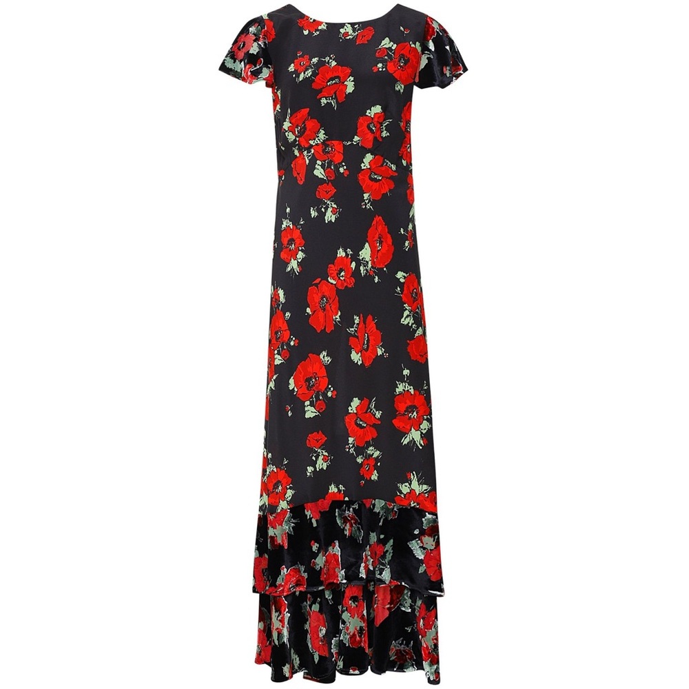 RIXO Silk Velvet Liberty Poppy high low Dress Size US 4 XSmall